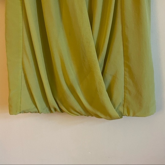 TIBI Yellow Silk Scoop Neck Ruched Mini Dress 3/4 Sleeves - Picture 6 of 12